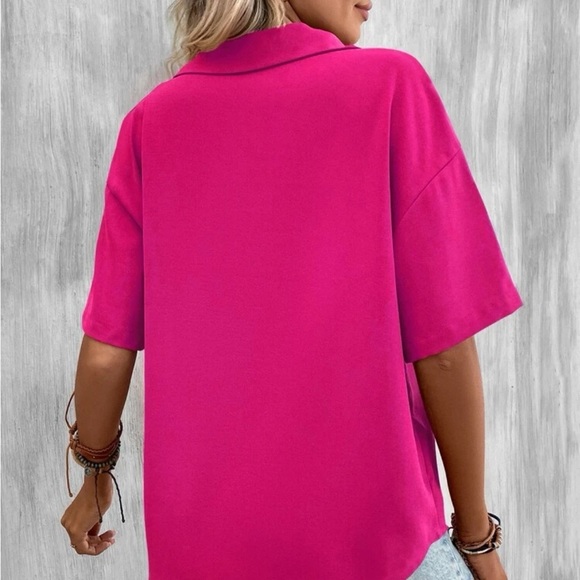 New hot pink button down short sleeve top - Picture 7 of 8